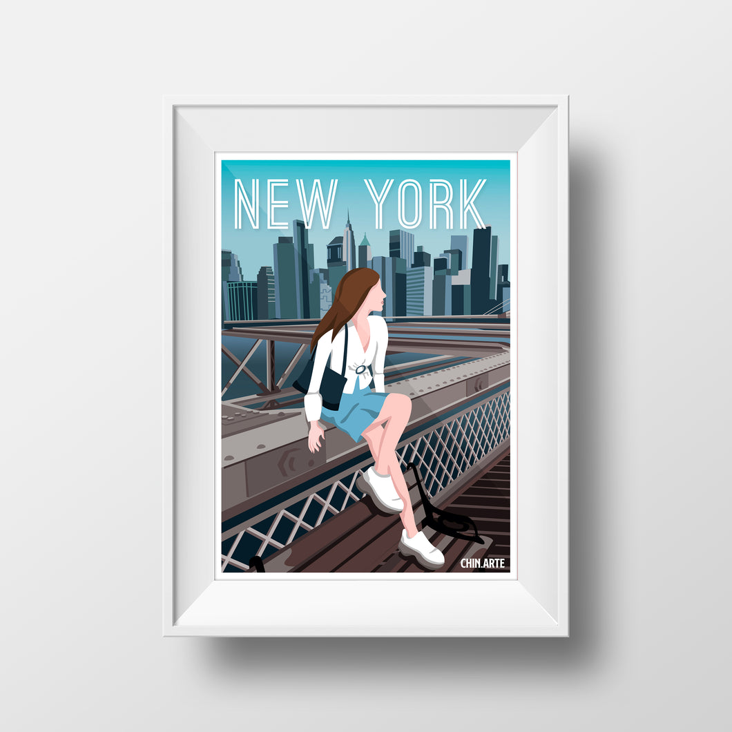 Cartel Poster New York Mujer Azul | Decoración de pared
