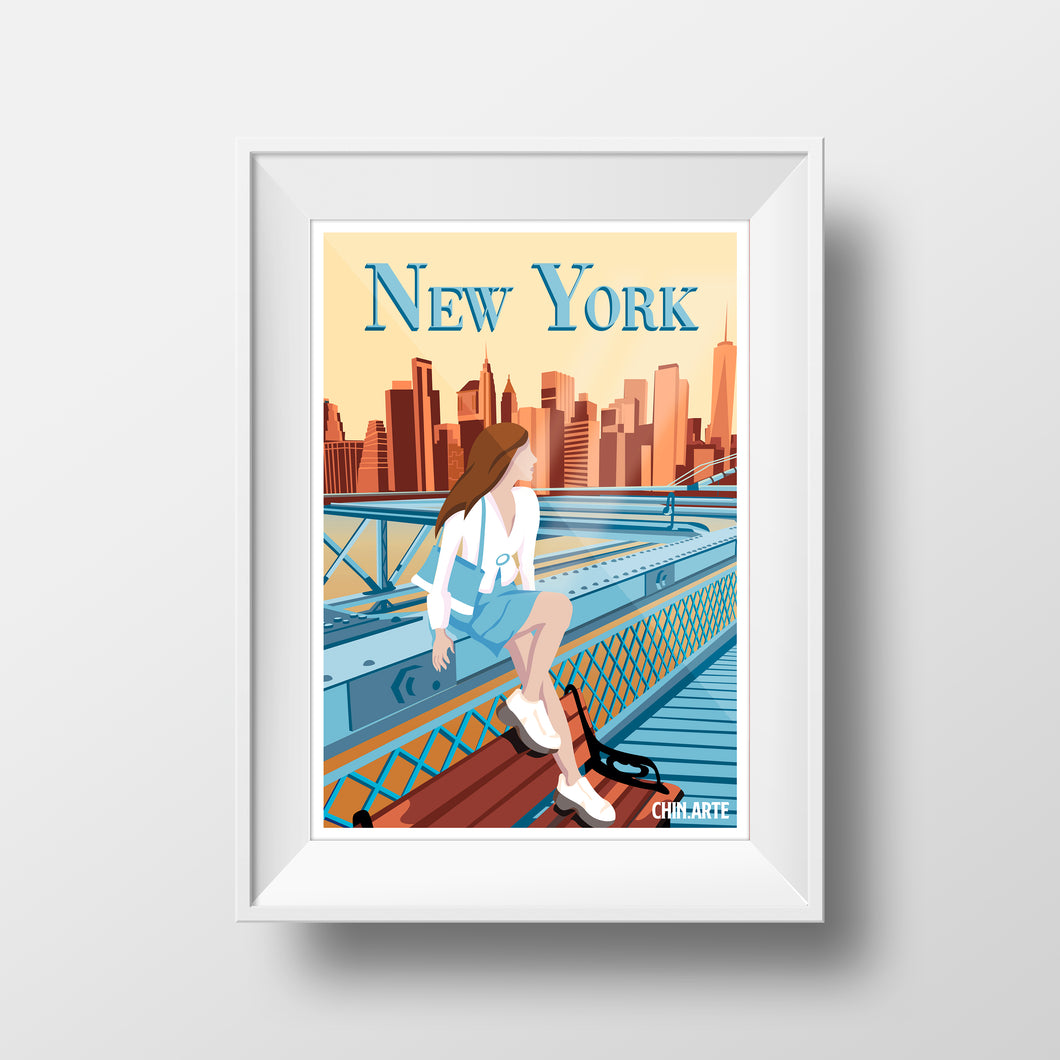 Cartel Poster New York Mujer Naranja | Decoración de pared