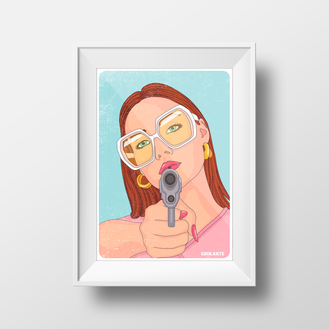 Cartel Poster de Mujer Sujetando una Pistola | Decoración de pared